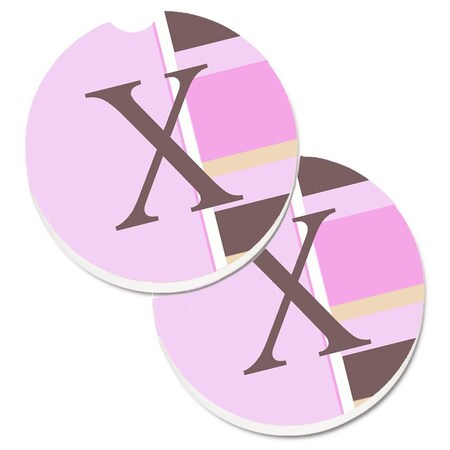 Carolines Treasures Letter X Initial Monogram Pink Stripes Cup Holder Car Coaster, 2PK CJ1005-XCARC